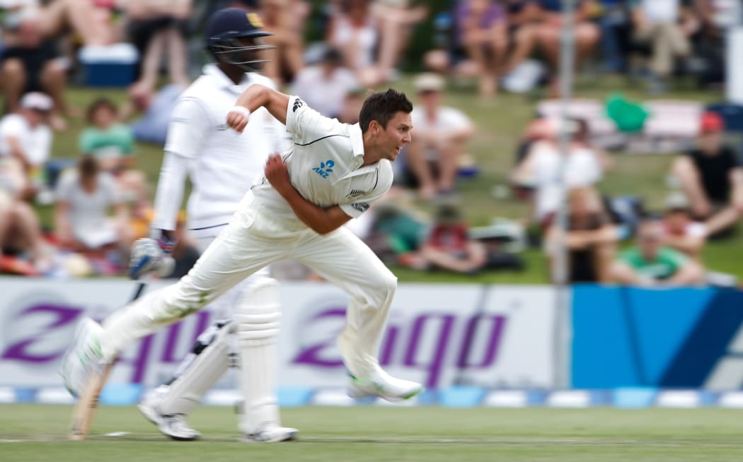 New Zealand cricketer Trent Boult in action against Sri Lanka 2014.