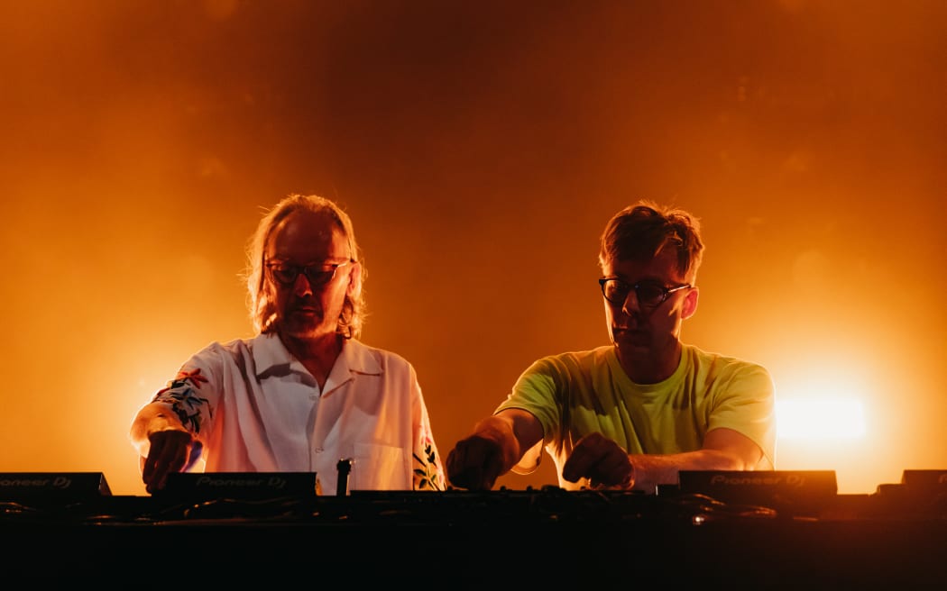 Basement Jaxx’s Simon Ratcliffe (left) and Felix Buxton (right) perform at Christchurch's Te Pae convention centre on Thursday, 30 March, 2023.