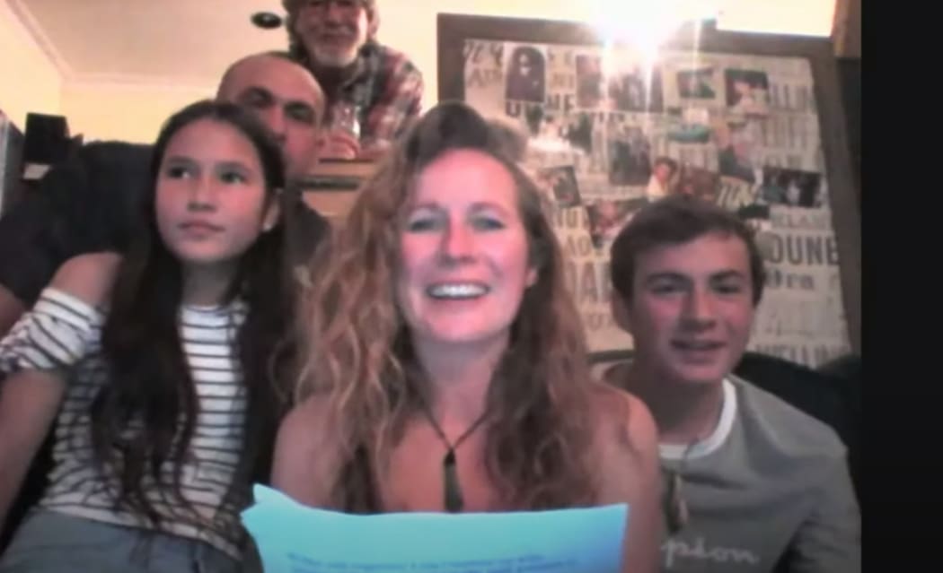 Writer Becky Manawatu giving her acceptance speech via the livestream of the Ockham New Zealand Book Awards on 12 May, 2020.