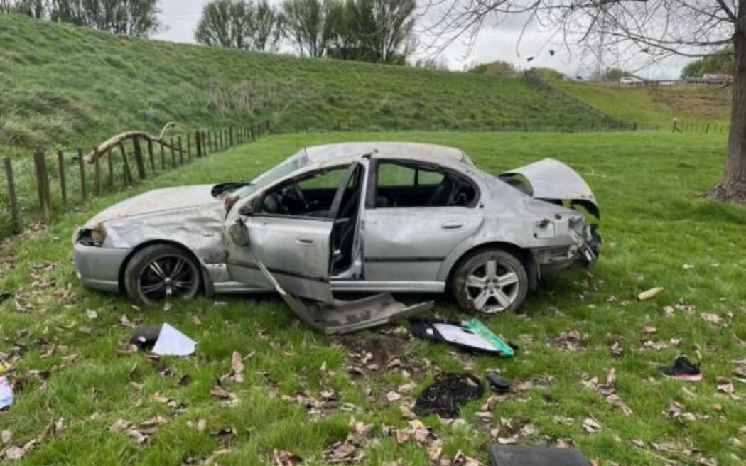 A car following an accident in Hastings, September 2023.