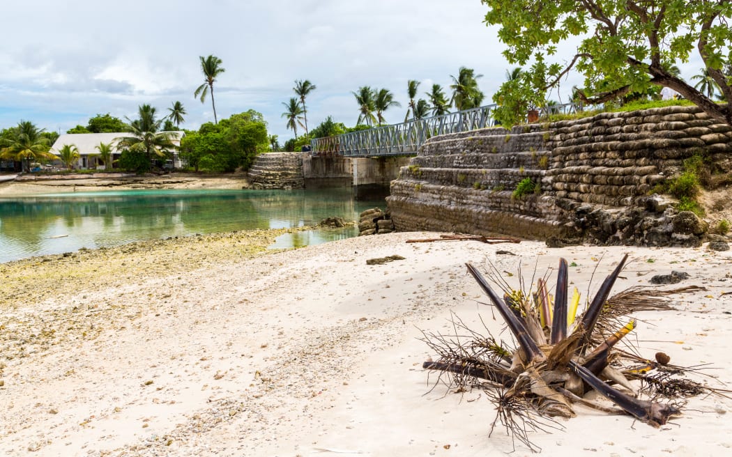 Bonriki-Buota bridge between islets over lagoon, South Tarawa, Kiribati, Micronesia, Oceania, South Pacific Ocean.