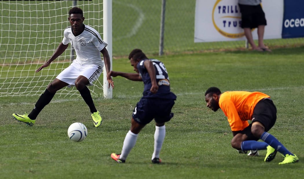 Auckland City's Micah Lea’alafa scores against Malampa Revivors.