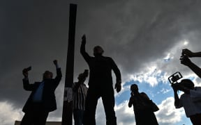 Members of the media seen at the Cathedral Square during a march following the national meeting of journalists against violence against journalists in San Cristobal de las Casas, Chiapas, Mexico on 5 March 2022.