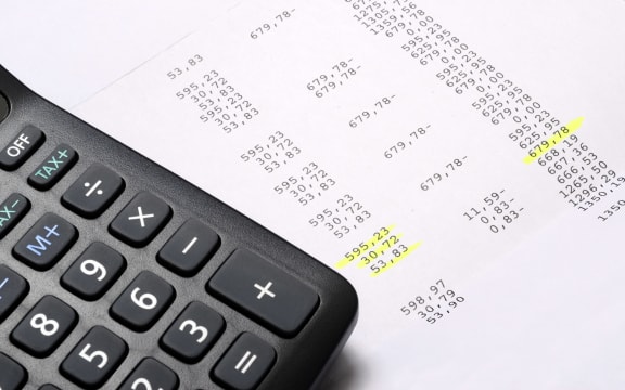 Euro Pay slip and calculator, close up for payroll or salary background, french mention Net to pay