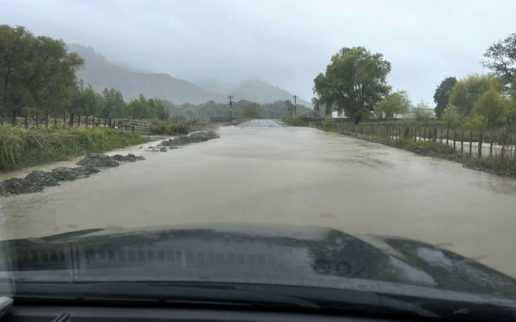 Flooding at Te Rima straight in Tolaga Bay on 13 February 2023, before the real brunt of Cyclone Gabrielle hit.