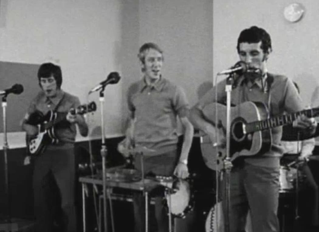 Alec Wishart, centre, and his Hogsnort Rupert band members perform Pretty Girl in 1970.