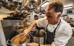 Chef Phil Hazeldine prepares the dishes for the hunters.