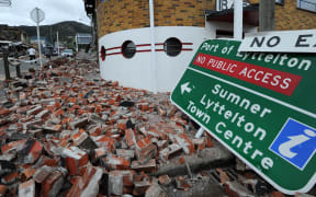 Rubble in a Lyttelton street a few days after the magnitude 6.3 earthquake hit Canterbury on 22 February 2011.