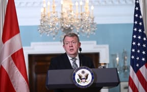 Danish Foreign Minister Lars Løkke Rasmussen speaks to the press before signing a Defense Cooperation Agreement with US Secretary of State Antony Blinken at the State Department in Washington, DC on 21 December 2023.