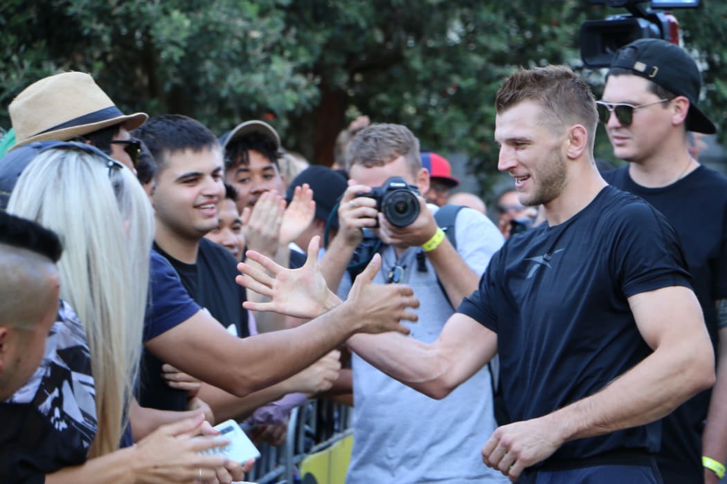 The crowd at UFC Open Workouts in Aotea Square.