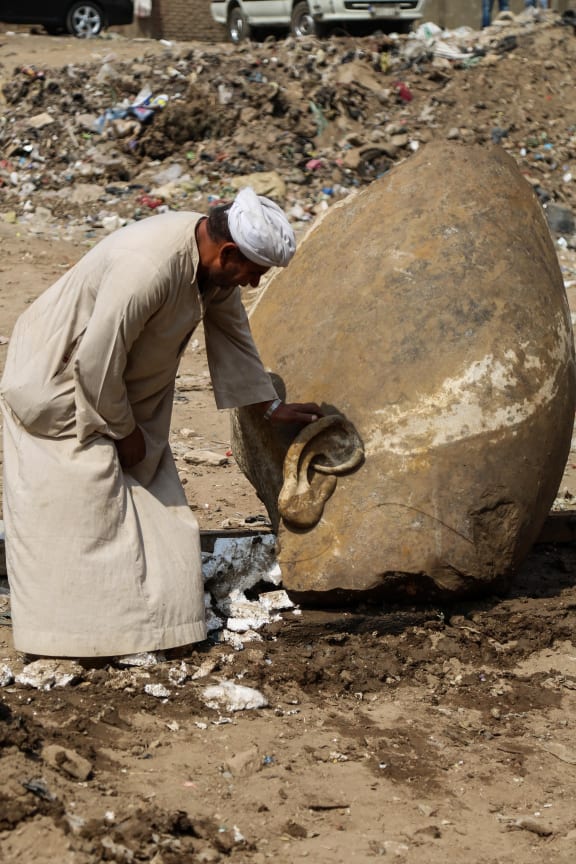 A quartzite colossus possibly of Ramses II and limestone bust of Seti II are seen after they were discovered at the ancient Heliopolis archaeological site in Matareya area in Cairo, Egypt on March 9, 2017.