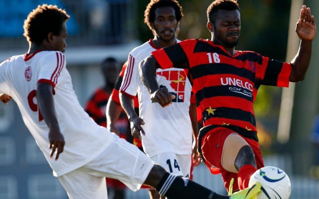 Tafea FC midfielder Daniel Natou in action against Hekari United.