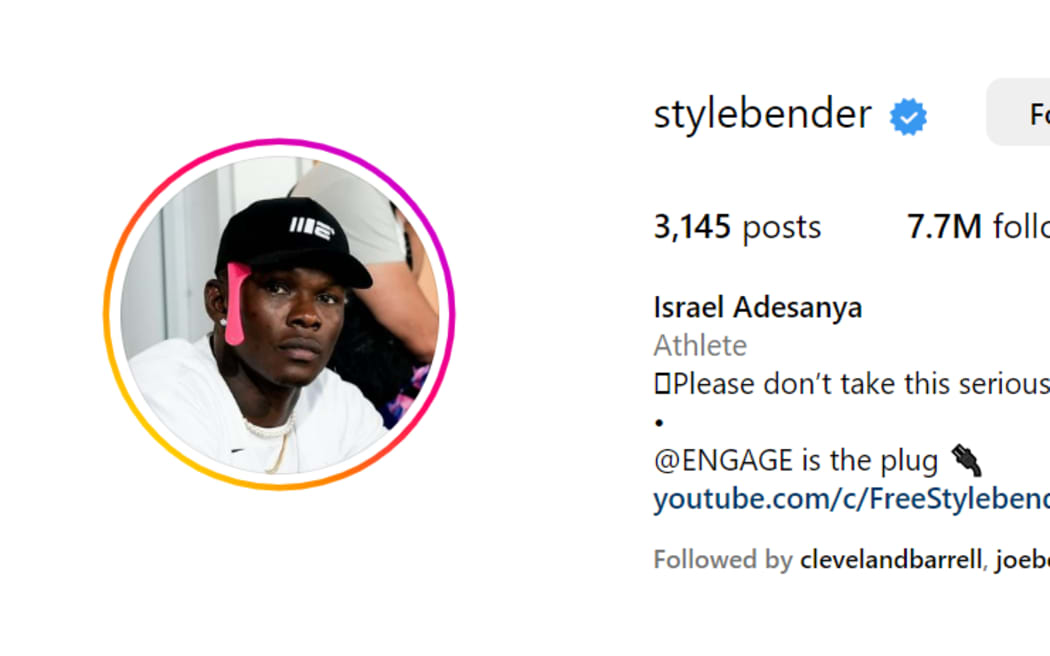 UFC middleweight champion Israel Adesanya tops the list of New Zealand athletes with most Instagram followers.