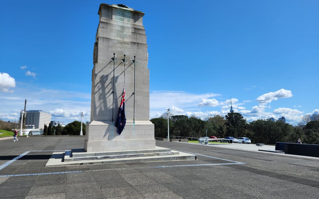Flag at half mast at Auckland War Memorial Museum.