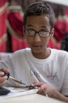 Ahmed Mohamed, a Texas Muslim teen arrested after taking his homemade clock to school, poses at his house in Irving, Texas on September 17, 2015.