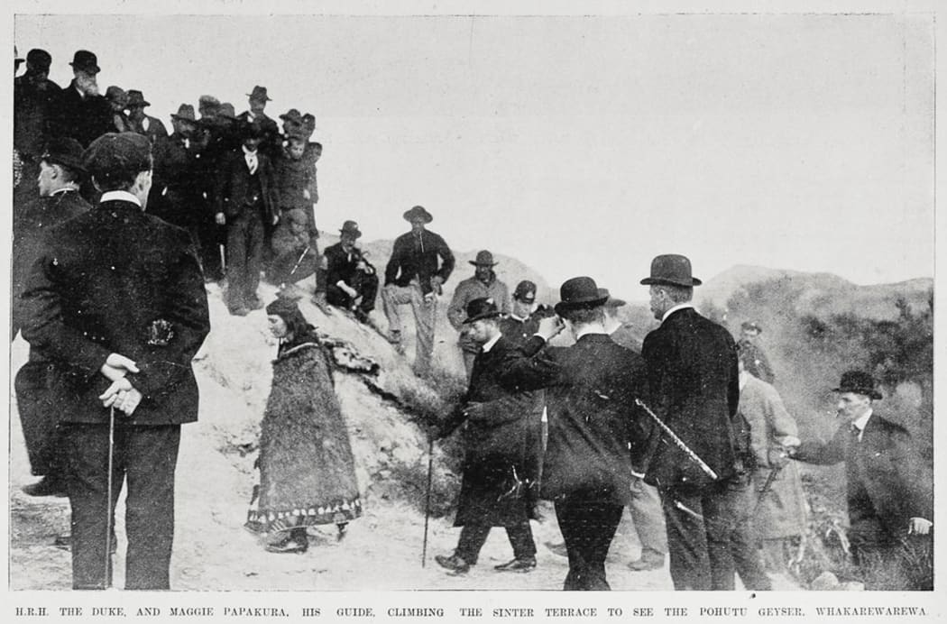 The future King George V and Maggie Papakura in Whakarewarewa, June, 1901.