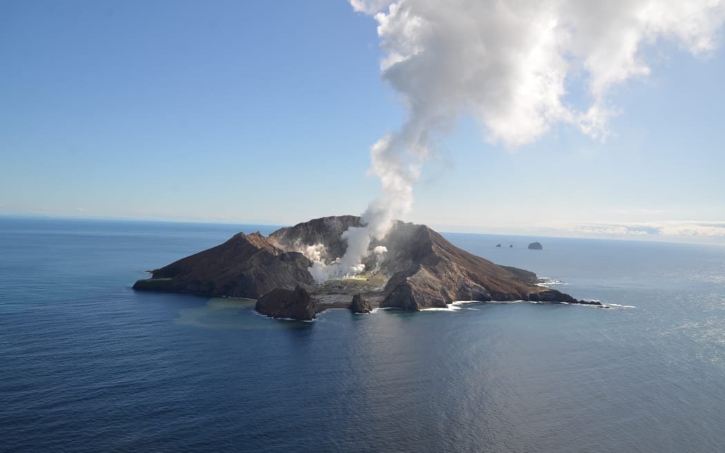 View of Whakaari / White Island from a monitoring flight on 31 August, 2022.
