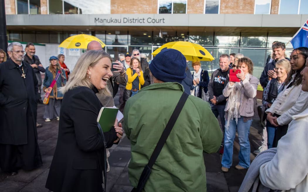 Liz Gunn arrives at the Manukau District Court on Tuesday ahead of what turned out to be the first day of her trial.