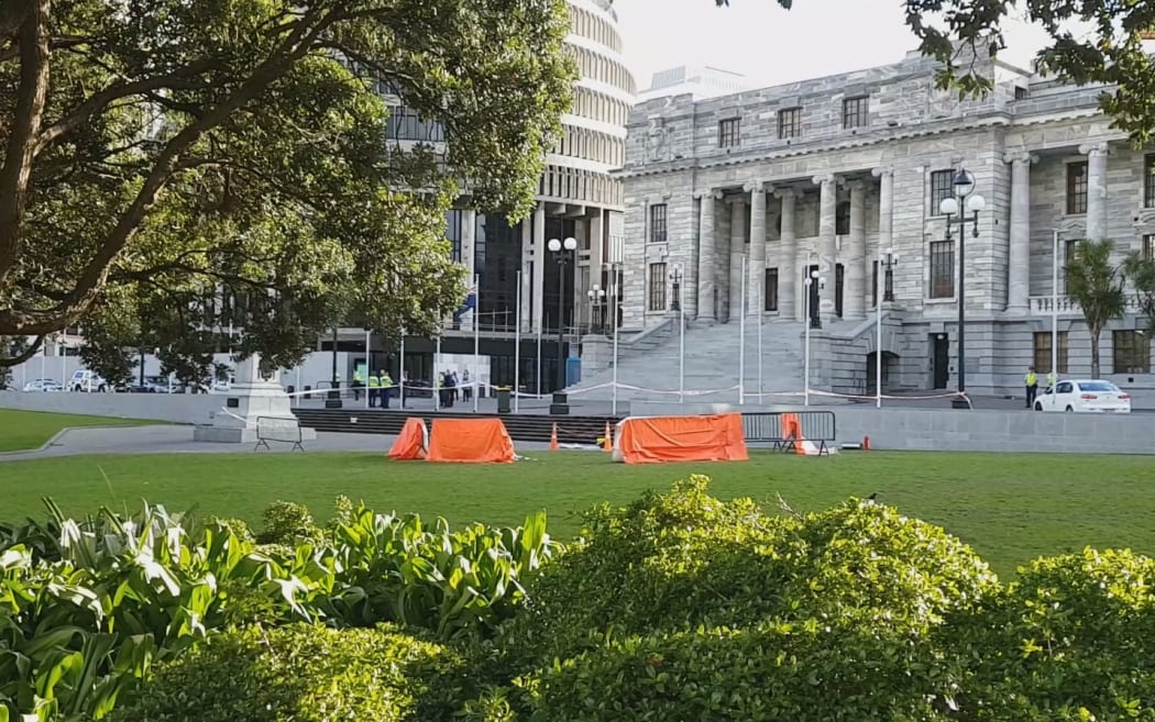 The scene where the man set himself on fire outside Parliament.
