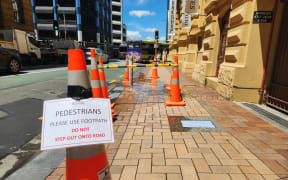 A new leak bubbled up through the paving stones behind the Old Bank Arcade in Wellington's city centre, on 11 January, 2024.