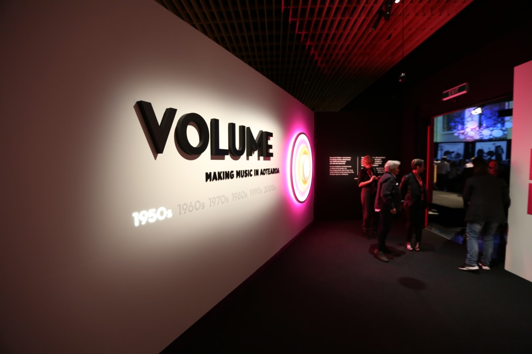 The entrance to the Volume: Making Music in Aotearoa exhibition at Auckland Museum.