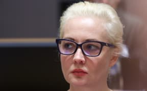 Leading Kremlin critic  Alexei Navalny's widow Yulia Navalnaya takes part in a meeting of European Union Foreign Ministers in Brussels, Belgium, on February 19, 2024. Navalnaya accused Russian president of killing her husband and vowed to continue his work, three days after he died in a Russian Arctic prison. (Photo by YVES HERMAN / POOL / AFP)