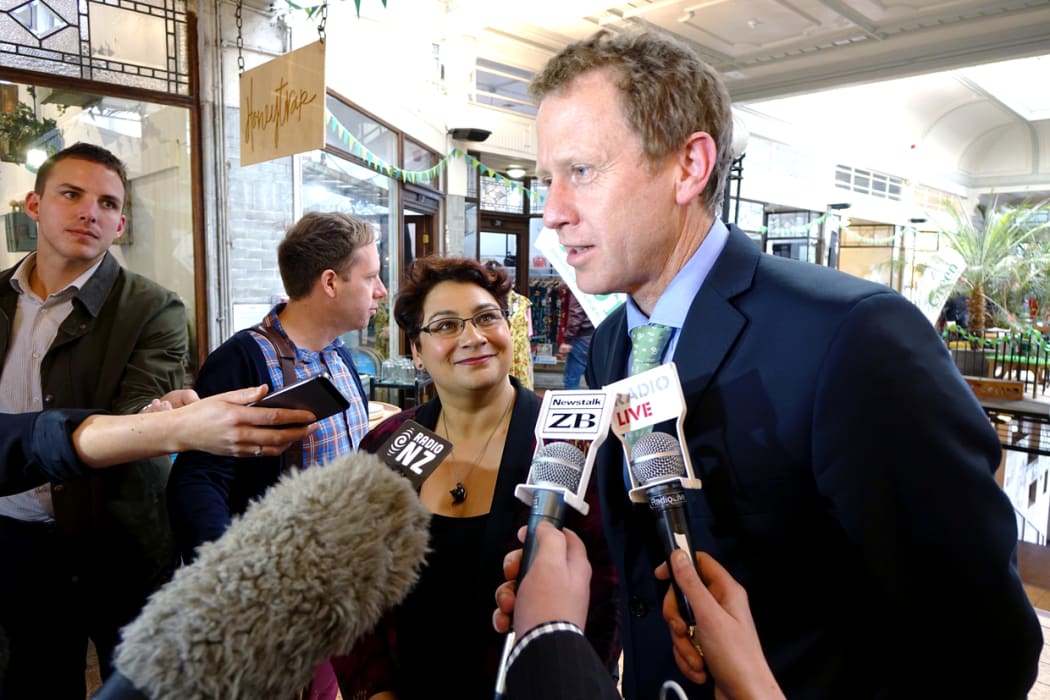 Green Party co-leaders Metiria Turei and Russel Norman speak to media after the party's election closing event.