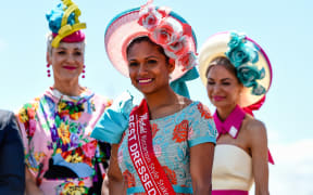 June Xoungman wins the Best Dressed Women during The Christchurch Casino New Zealand Trotting Cup Day, Addington Raceway.