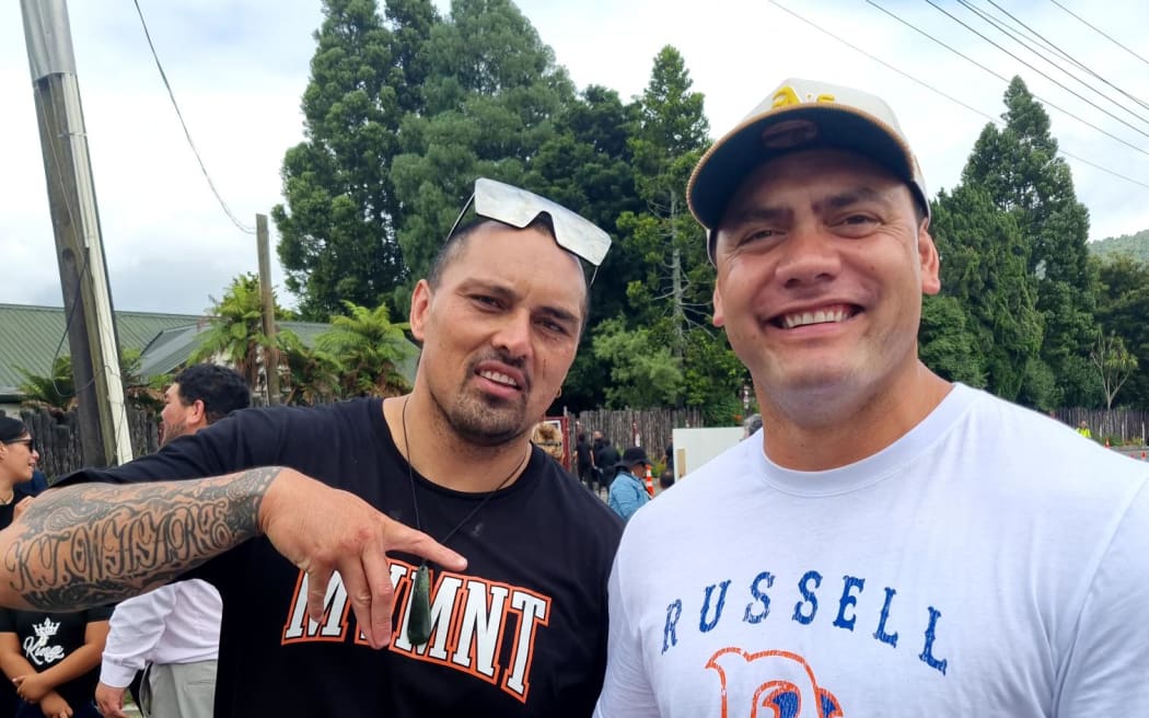 Heta Apiata (right) was among thousands attending a nationwide hui at Tūrangawaewae Marae in Ngāruawāhia,.