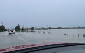 A flooded road in the Tasman District.