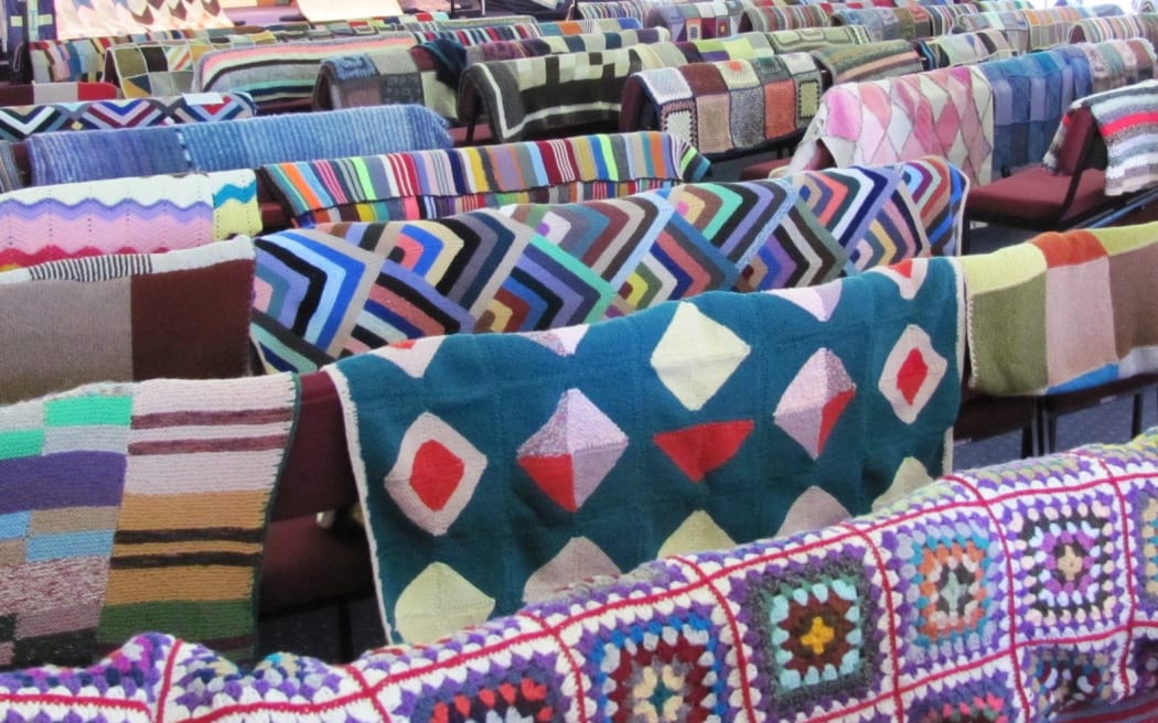 Operation Cover Up - Hand knitted blankets waiting to be shipped to Eastern Europe