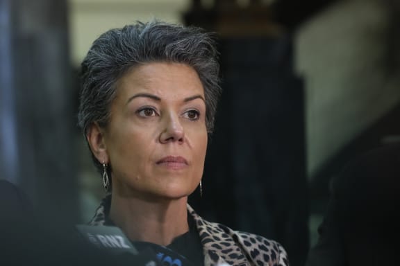 Paula Bennett listens to media questions during a press conference with Simon Bridges