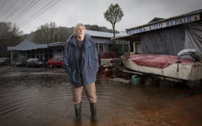 Rotomā auto mechanic Bryce Allan outside his flooded garage.