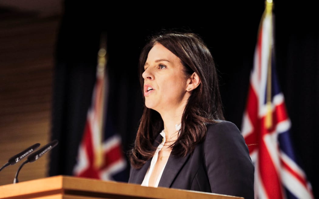 Erica Stanford speaking at a press conference on Wednesday.