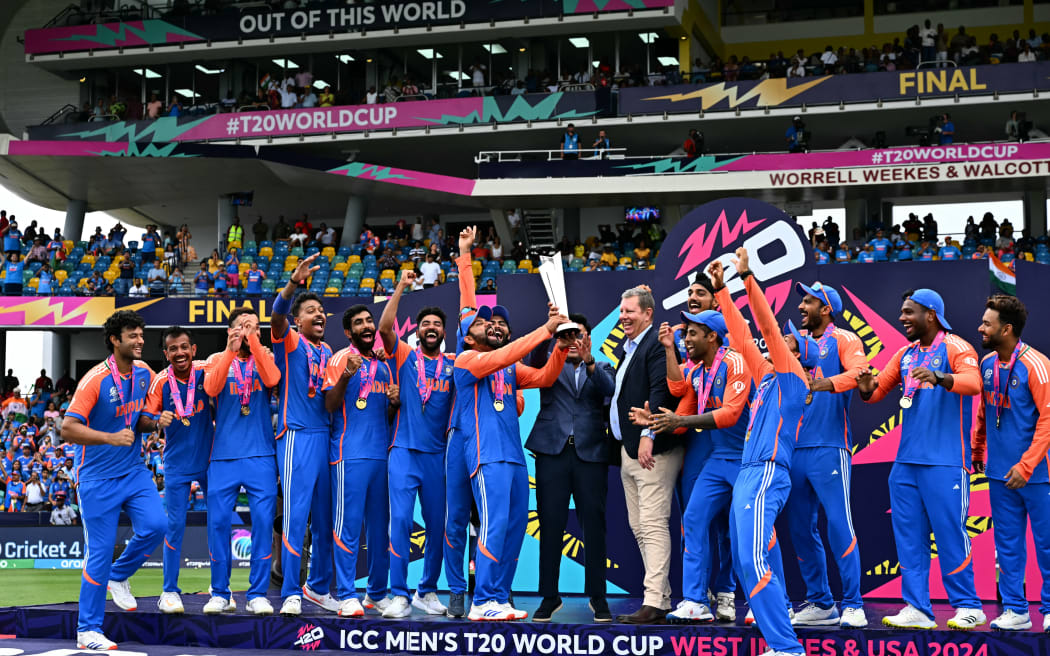 India celebrate winning the Twenty20 World Cup final against South Africa.