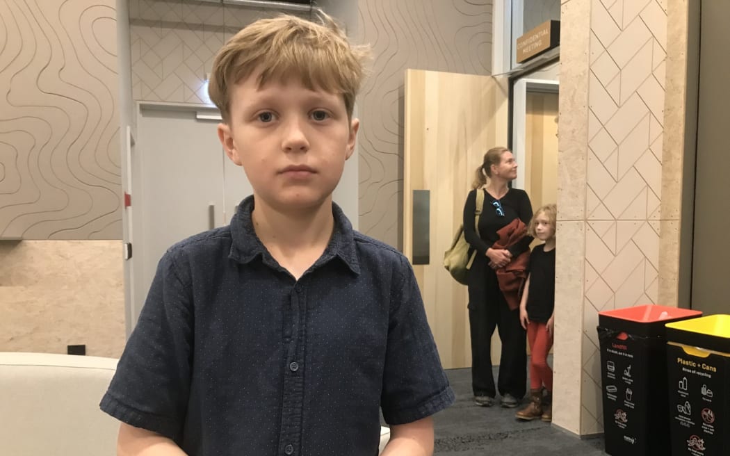 Henry Bedell (11) from Tūtūkākā outside the WDC council chambers in the Te Iwitahi civic centre after his spray safety presentation to councillors