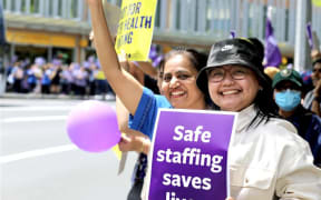 Nurses striking in Auckland on 3 December, 2024.
