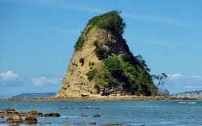Rock in the sea at Wenderholm Regional Park near Auckland.