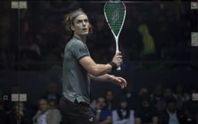 Paul Coll, from New Zealand plays in the CIB Egyptian Squash Open 2019 in Cairo.