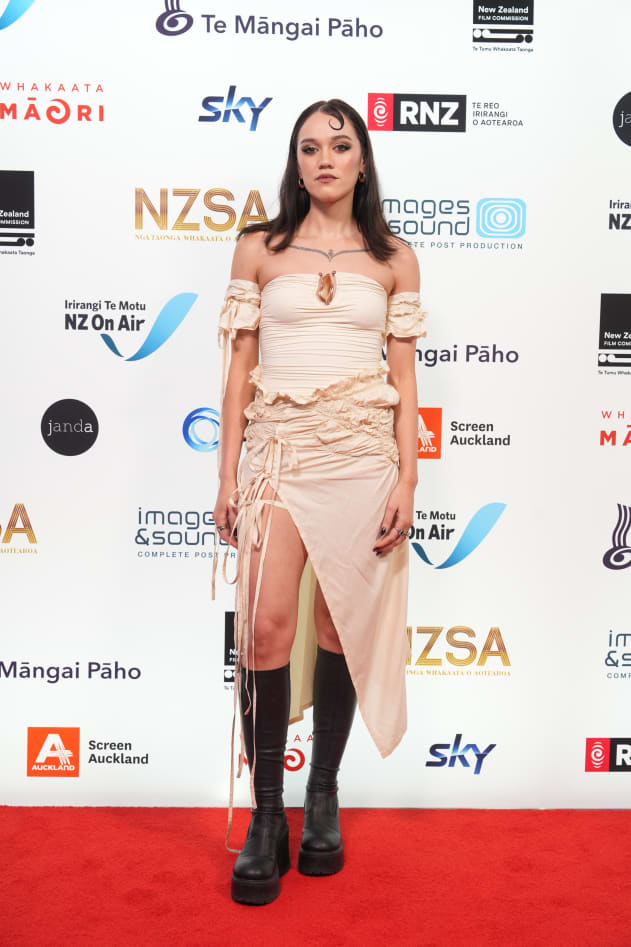 'Marama' actress Ariāna Osborne arrives at the New Zealand Screen Awards at Auckland's Viaduct Centre on 21 November, 2025.