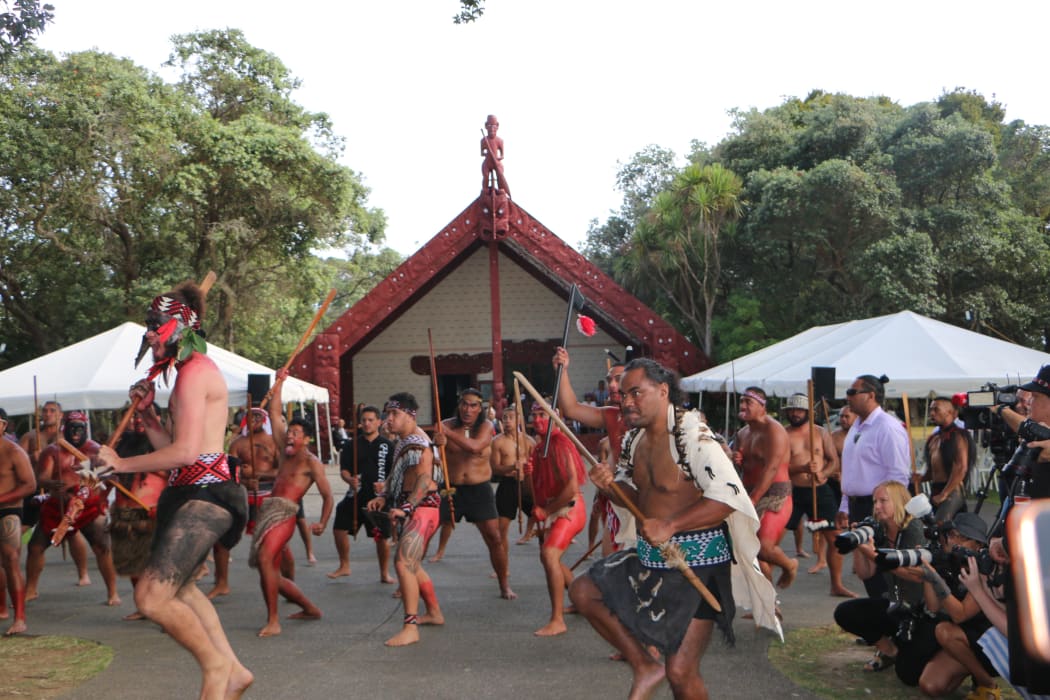 The powhiri as senior politicians arrived at Waitangi 4 February