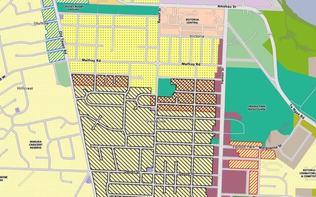 A map showing the area Kāinga Ora has proposed for high density zoning.