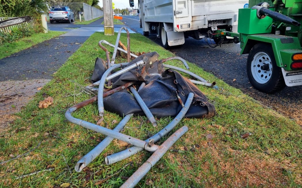 What's left of the trampoline that hit the powerlines on Grandview Road.