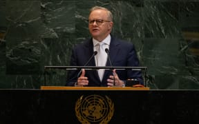 NEW YORK, NEW YORK - SEPTEMBER 24: Australian Prime Minister Anthony Albanese speaks at the 80th session of the UN’s General Assembly (UNGA) on September 24, 2025 in New York City. World leaders convened for the 80th session of UNGA, with this year’s theme for the annual global meeting being “Better together: 80 years and more for peace, development and human rights.”   Alexi J. Rosenfeld/Getty Images/AFP (Photo by Alexi J. Rosenfeld / GETTY IMAGES NORTH AMERICA / Getty Images via AFP)