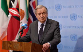 UN Secretary-General Antonio Guterres speaks during a press conference at the United Nations headquarters in New York City on 22 February 2022.