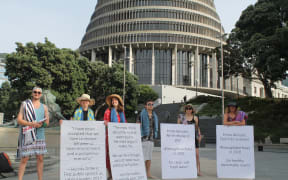The protesters outside Parliament.