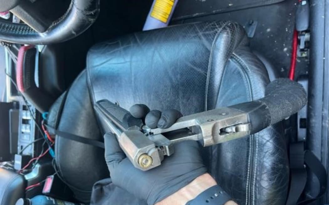A loaded handgun was found during a search of the mock police car.