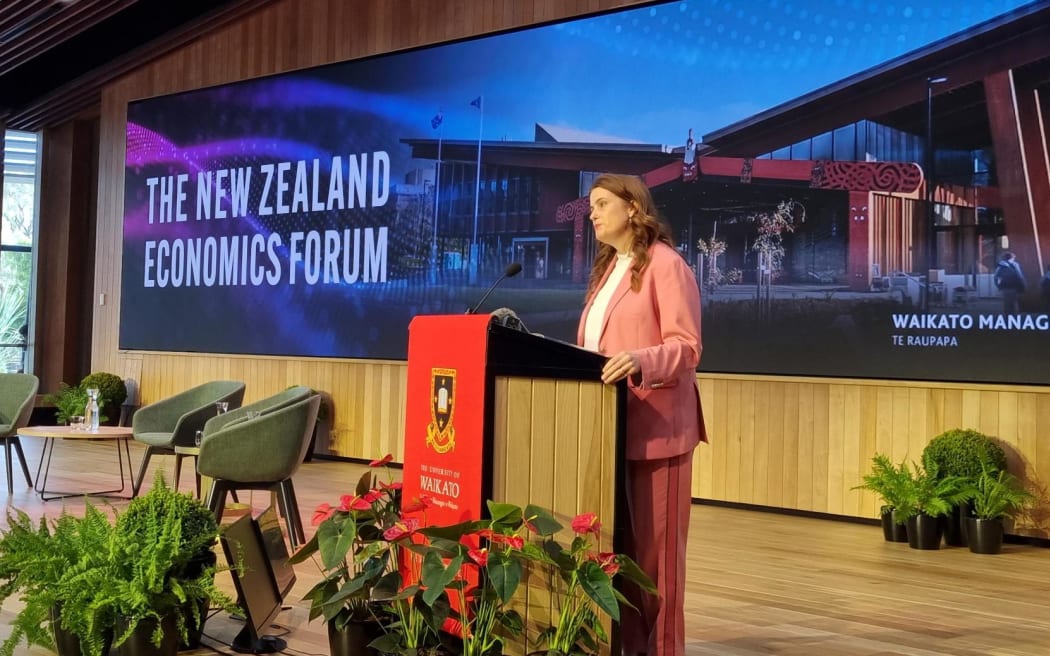 Economics Growth Minister Nicola Willis speaks at the two-day New Zealand Economics Forum in Hamilton.