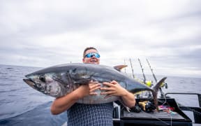 Ben Carson with a Pacific Bluefin Tuna estimated between 40-50kg.