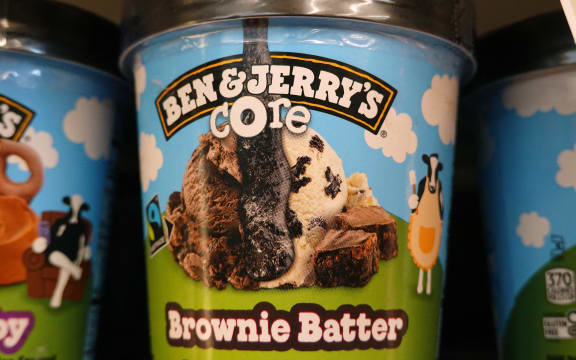 SAN ANSELMO, CALIFORNIA - MARCH 19: Ben and Jerry's ice cream is displayed on a shelf at a grocery store on March 19, 2025 in San Anselmo, California. Ice cream maker Ben and Jerry's is accusing its parent company, Unilever, of dismissing CEO David Stever for supporting Ben and Jerry's political activism.   Justin Sullivan/Getty Images/AFP (Photo by JUSTIN SULLIVAN / GETTY IMAGES NORTH AMERICA / Getty Images via AFP)